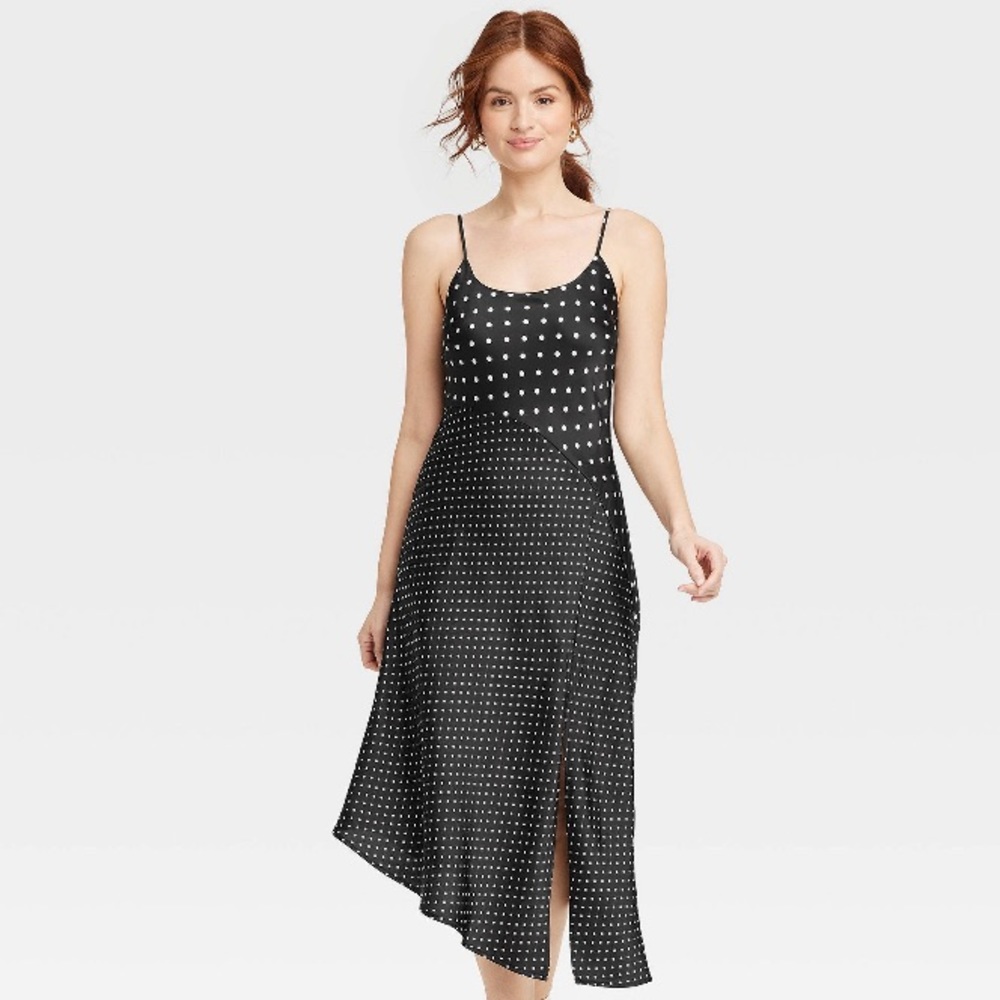 Polka Dot Satin Midi Dress